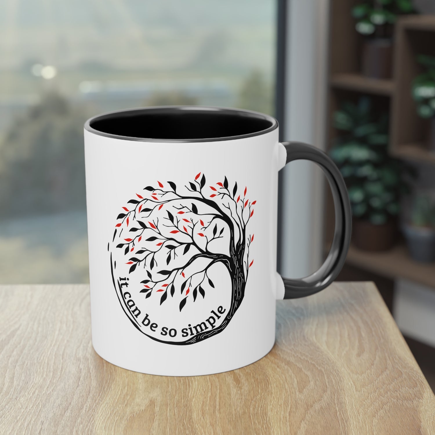 Elegante Keramiktasse – Baumdesign, zweifarbig, 11oz / 0.33 l