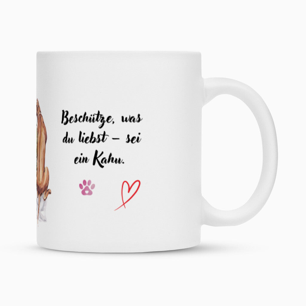 Klassische Tasse aus Keramik mit Beschützer-Thema, matt-weiß, ideal für Heißgetränke.