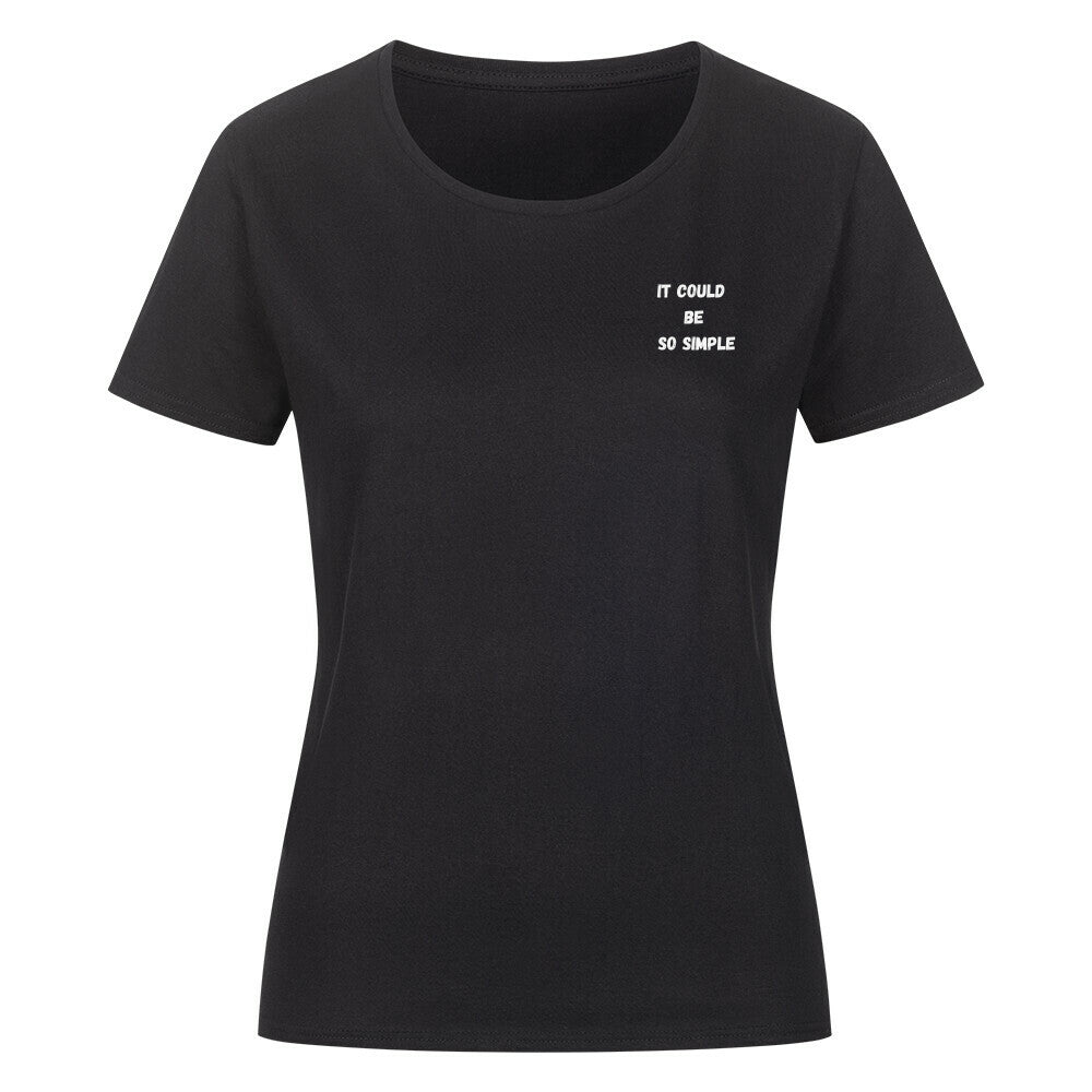 Klassisches Damen-T-Shirt in Schwarz aus Bio-Baumwolle mit Rundhalsausschnitt und Aufdruck.
