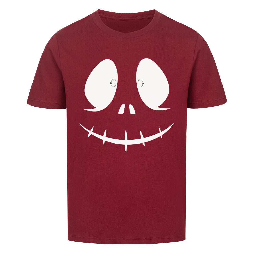 Premium nachhaltiges Kinder Halloween T-Shirt aus Bio-Baumwolle mit gruseligem Gesichtsmotiv.