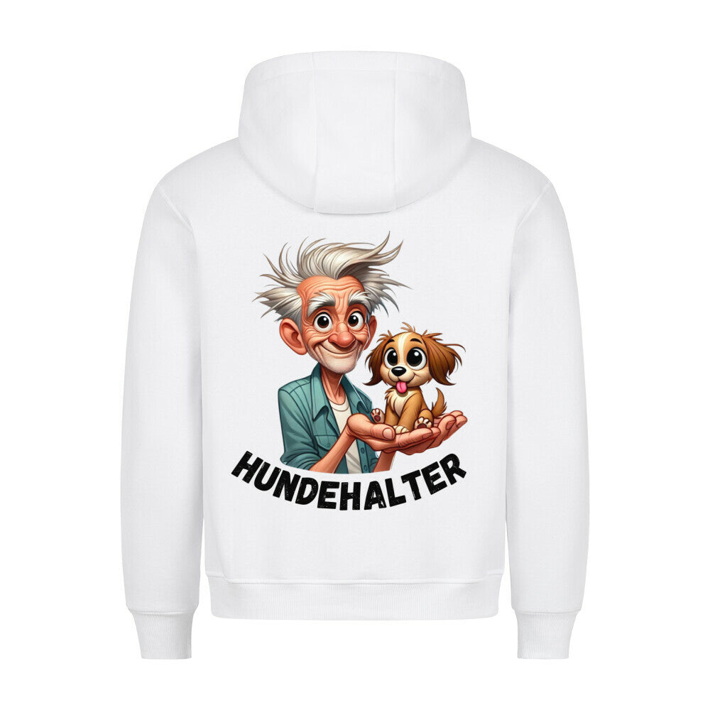 Unisex Hundehalter Reisverschluss Hoodie with graphic design featuring a character and a dog.