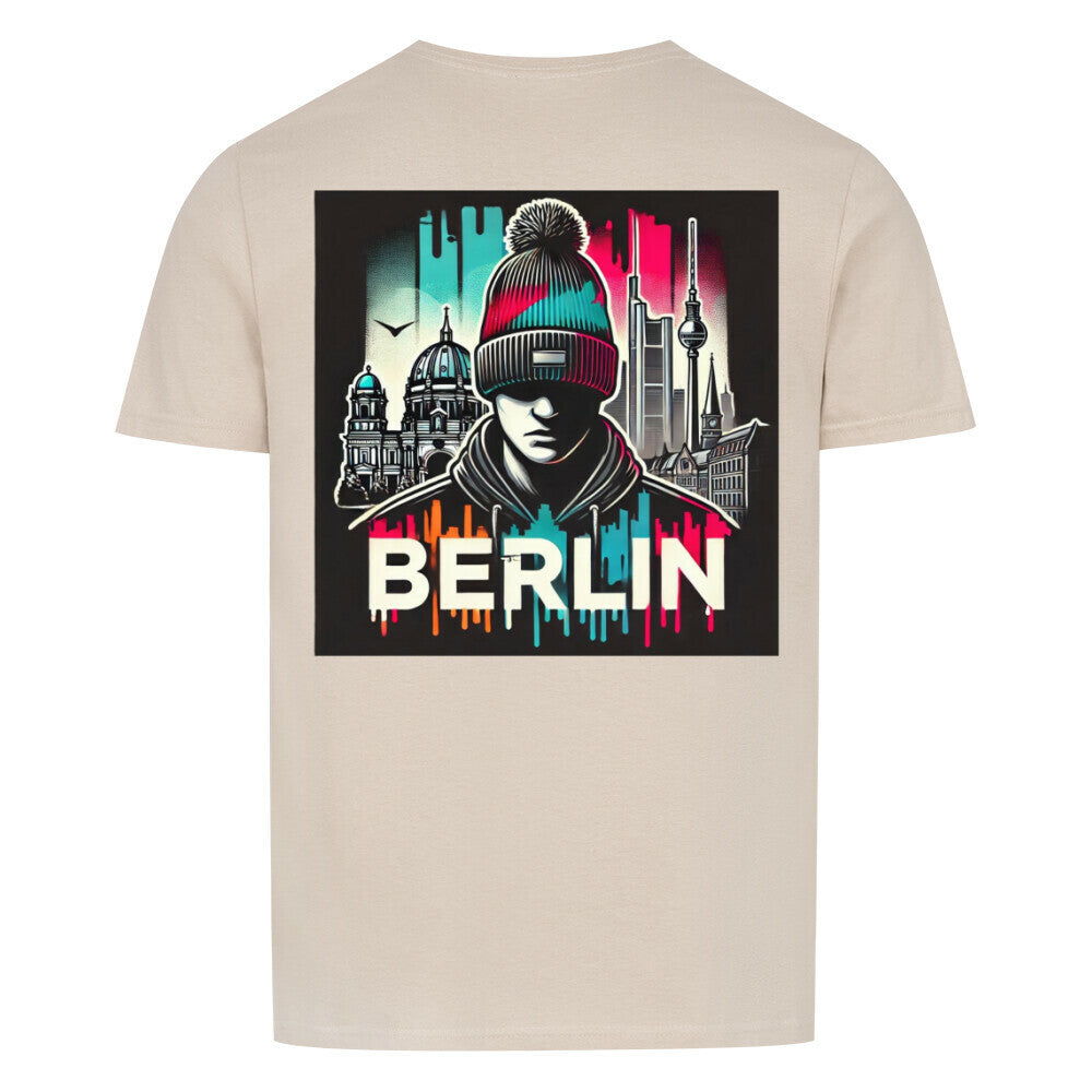 Unisex T-shirt with Berlin graphic design featuring city skyline and colorful accents.