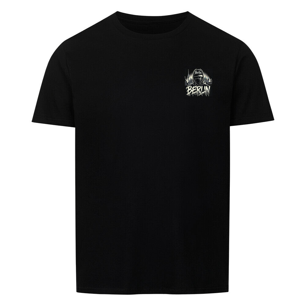 Berlin Shirt Unisex in black, classic fit, 100% cotton, stylish double-stitched neckline.