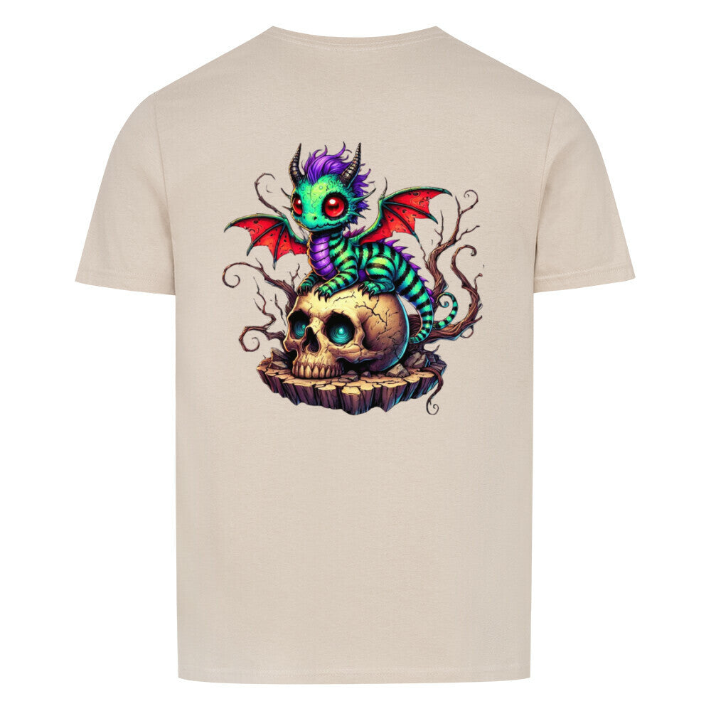 Drache Unisex T-Shirt mit Drachen- und Totenkopf-Design, normale Passform, 100% Baumwolle.