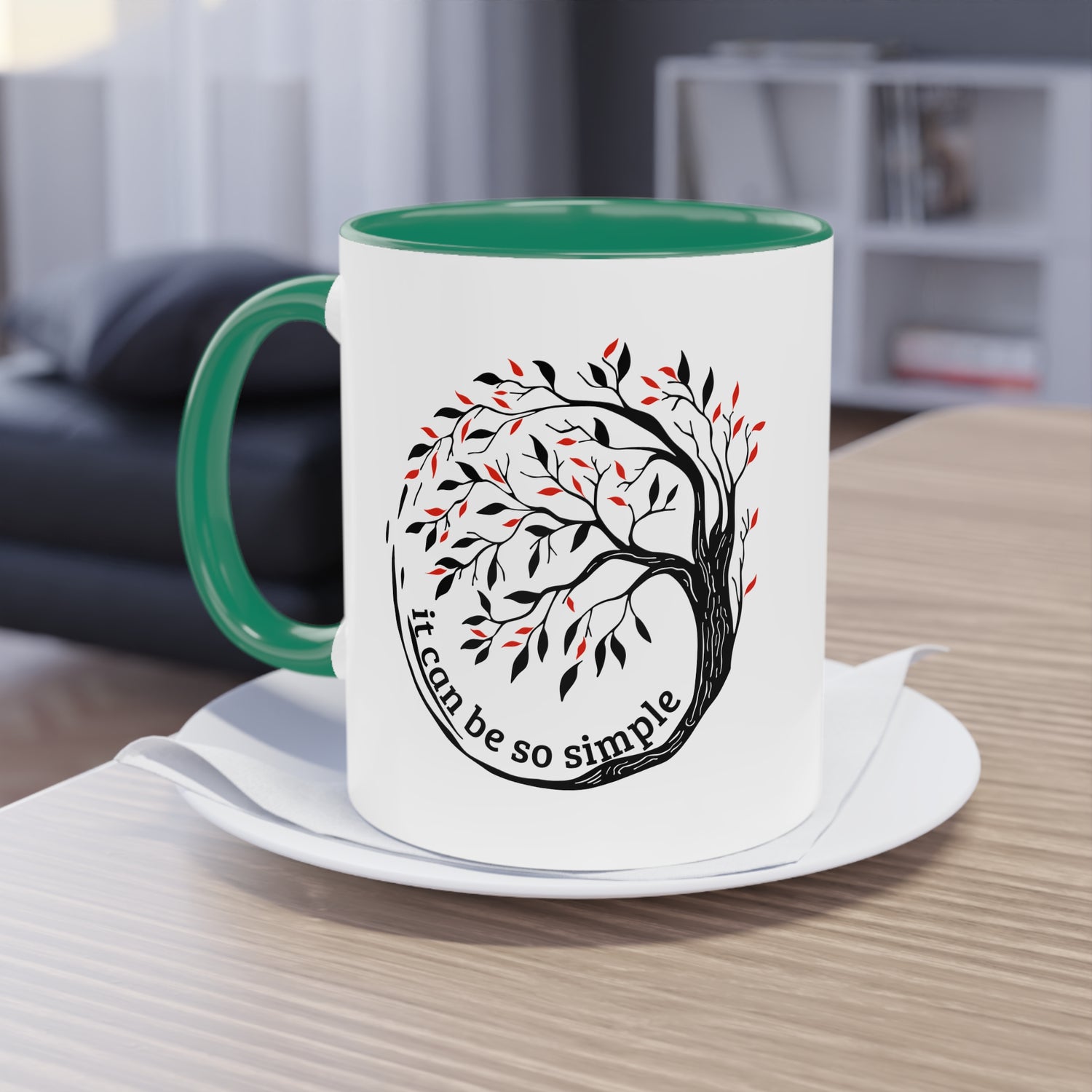 Elegante Keramiktasse – Baumdesign, zweifarbig, 11oz / 0.33 l