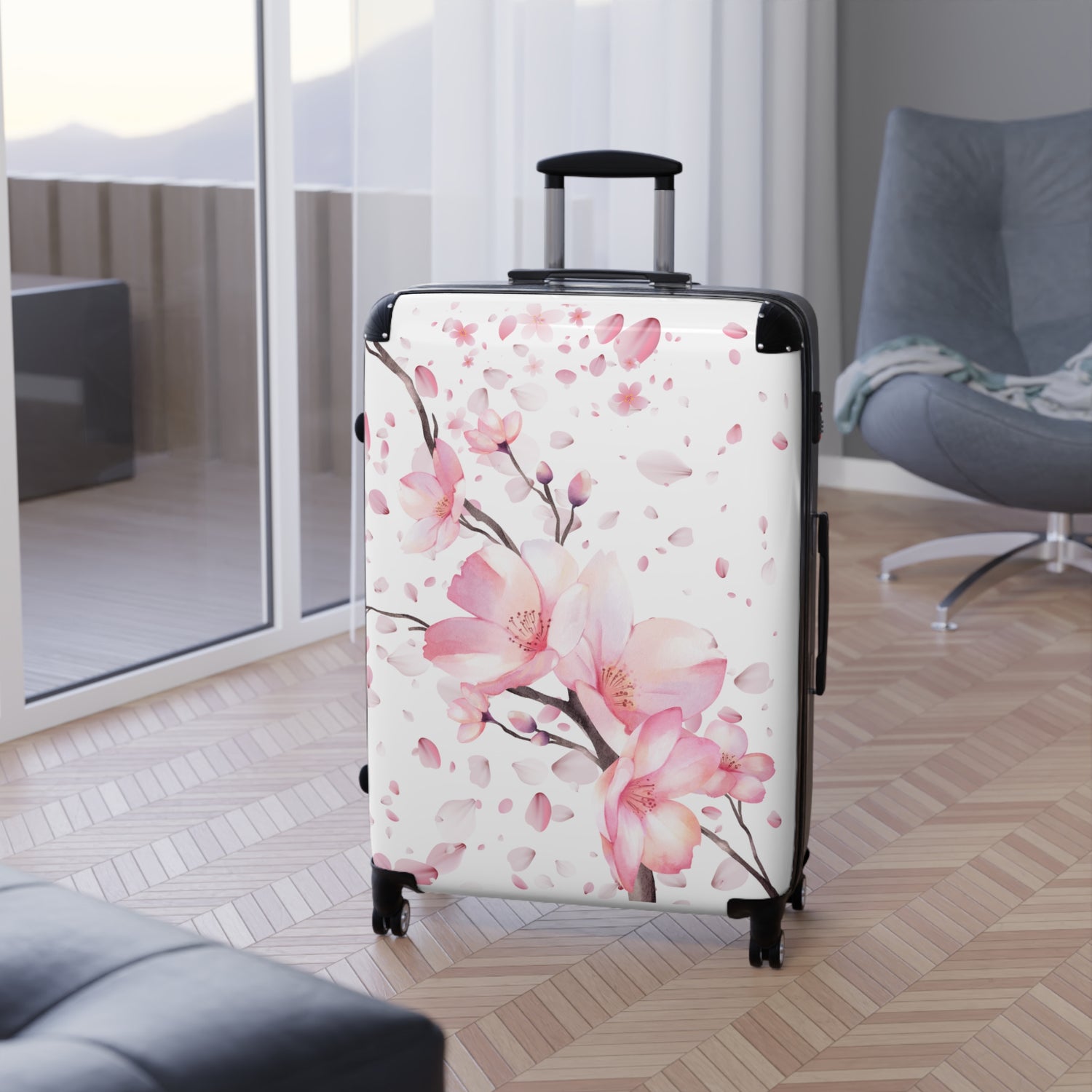 Eleganter Reise-Koffer – 360° Rollen, Blüten-Design, Robust