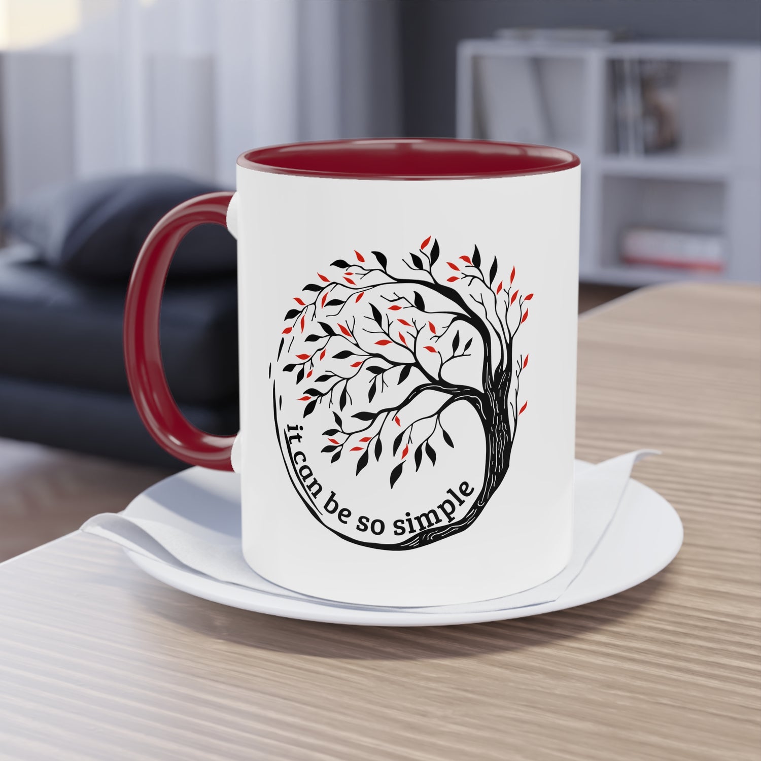 Elegante Keramiktasse – Baumdesign, zweifarbig, 11oz / 0.33 l