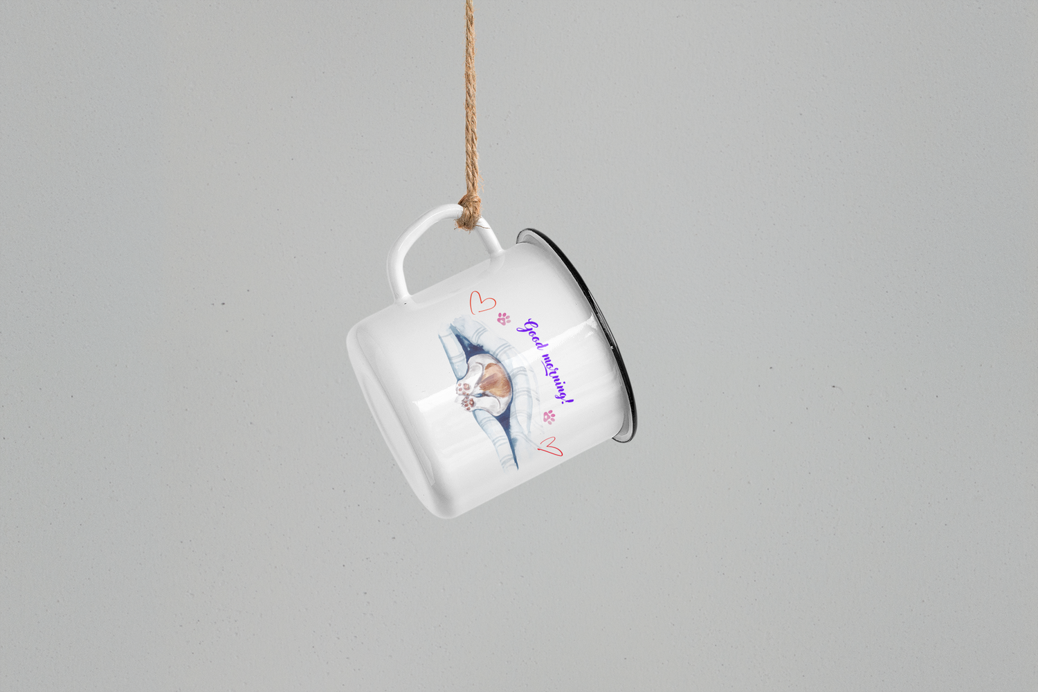 Emaille Tasse im Retrolook mit schwarzem Rand, 350 ml, nicht spülmaschinenfest.