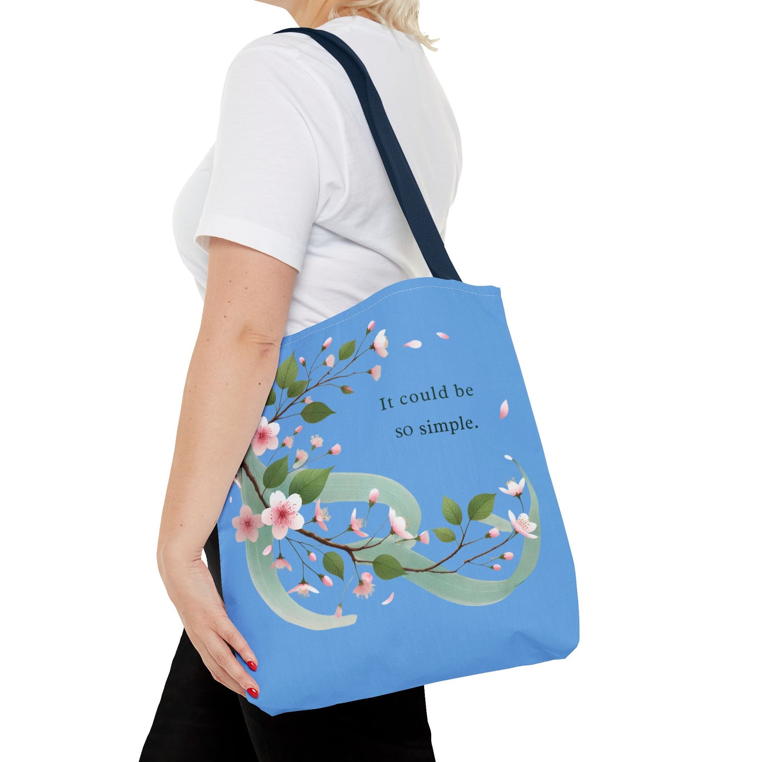 🌸 Einkaufstasche – Blaues Kirschblüten-Design „It could be so simple“, 3 Größen