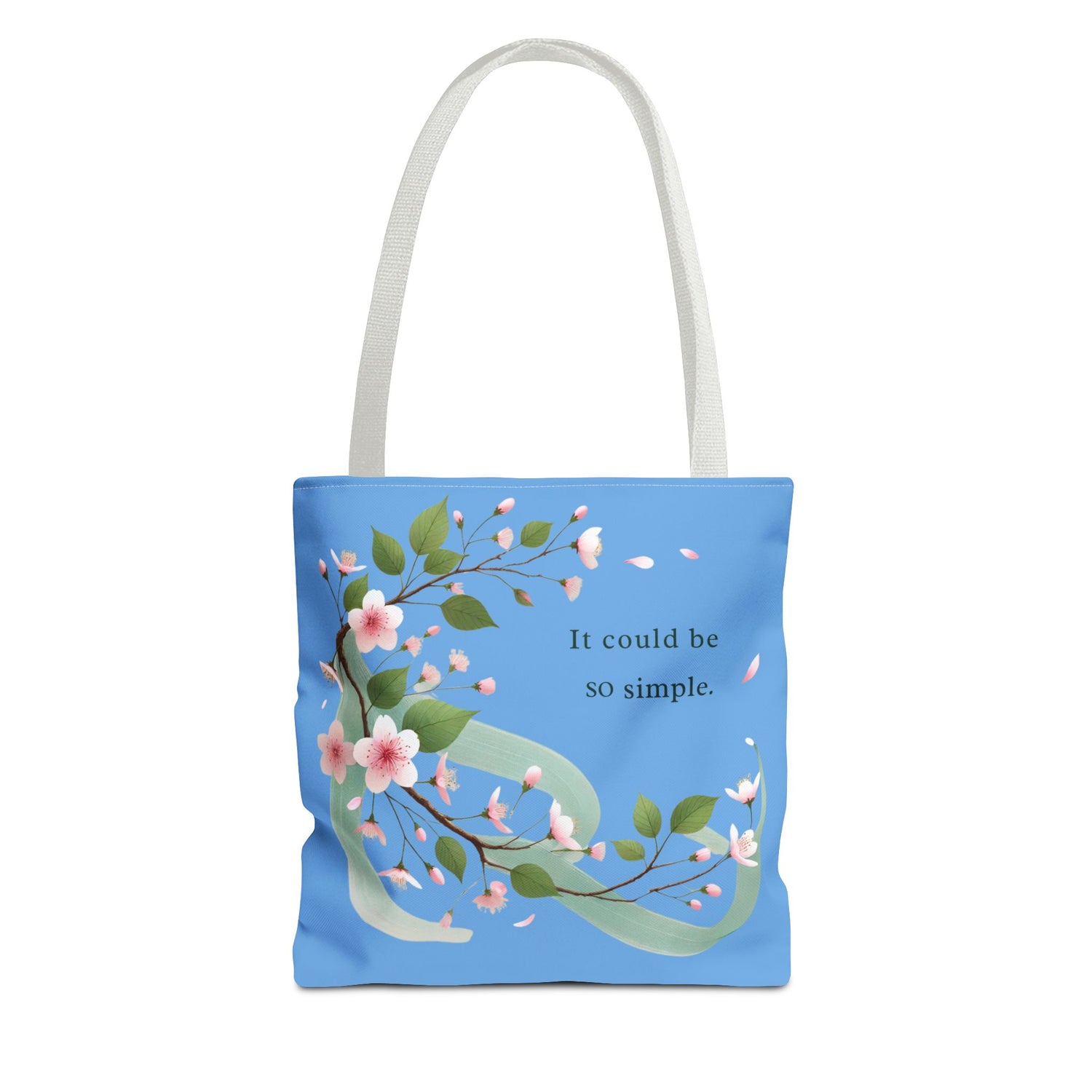 🌸 Einkaufstasche – Blaues Kirschblüten-Design „It could be so simple“, 3 Größen