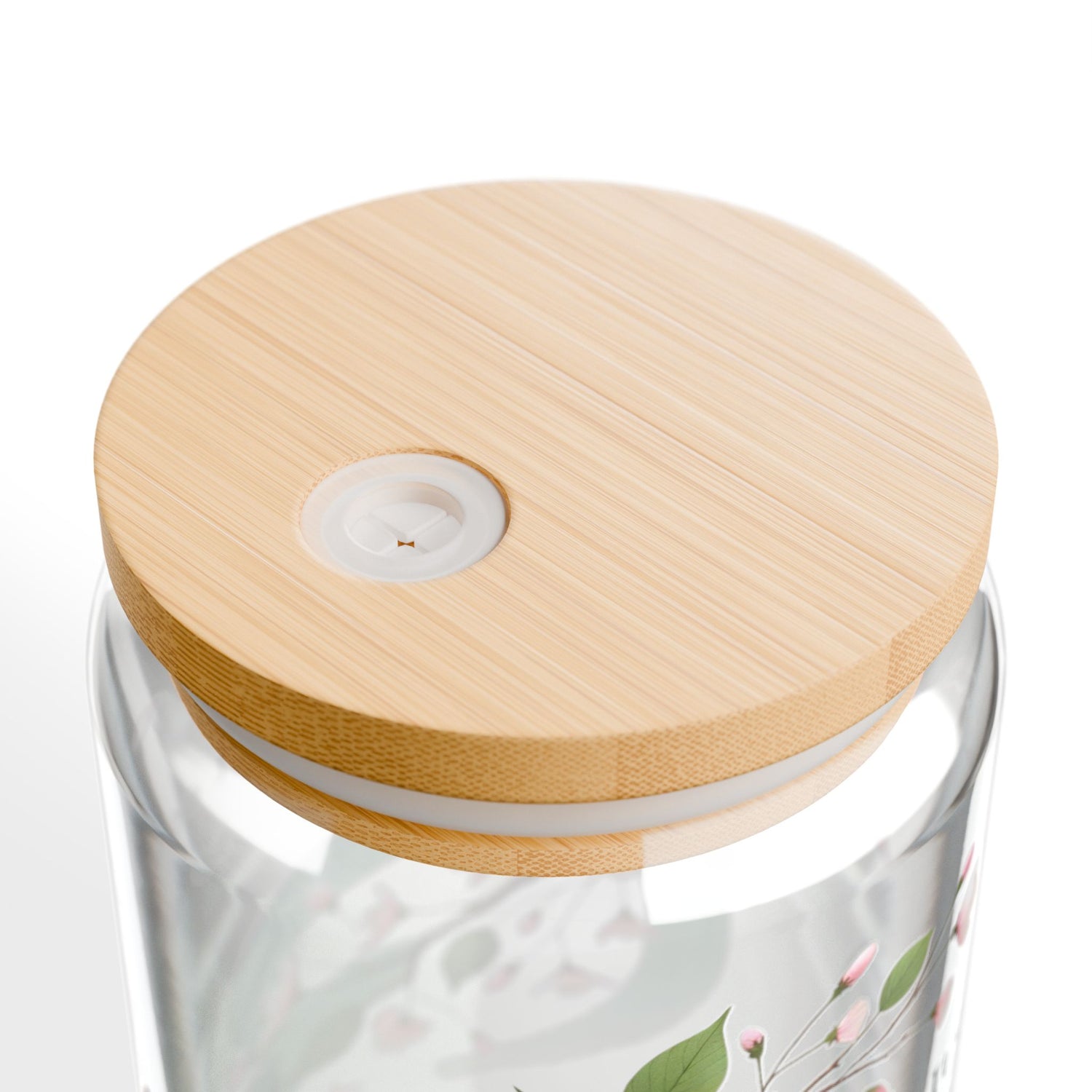 Blumendesign Glas – 16oz / 0,47 l mit Bambusdeckel & Strohhalm