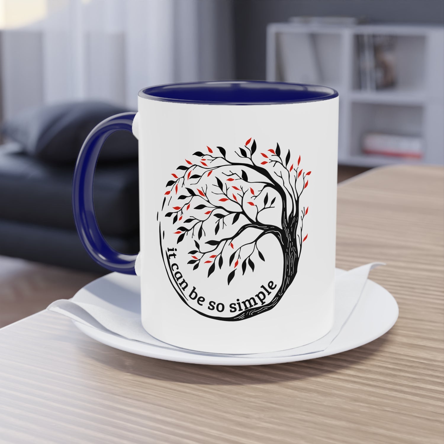 Elegante Keramiktasse – Baumdesign, zweifarbig, 11oz / 0.33 l