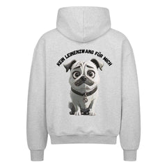 Unisex Hoodie mit Reißverschluss und Hunde-Design, oversized Schnitt, 100% Baumwolle, grau.