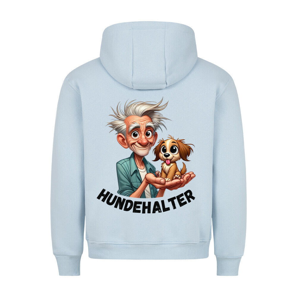 Unisex Hundehalter Hoodie with zipper, featuring a cozy fit and premium quality, light blue color, dog owner design.