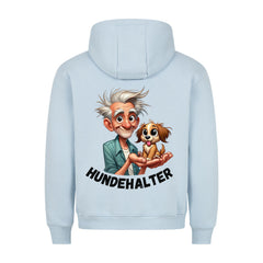 Unisex Hundehalter Hoodie with zipper, featuring a cozy fit and premium quality, light blue color, dog owner design.