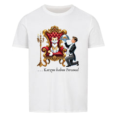 Unisex T-Shirt mit Katzenmotiv und Aufschrift "Katzen haben Personal" in klassischer Passform.