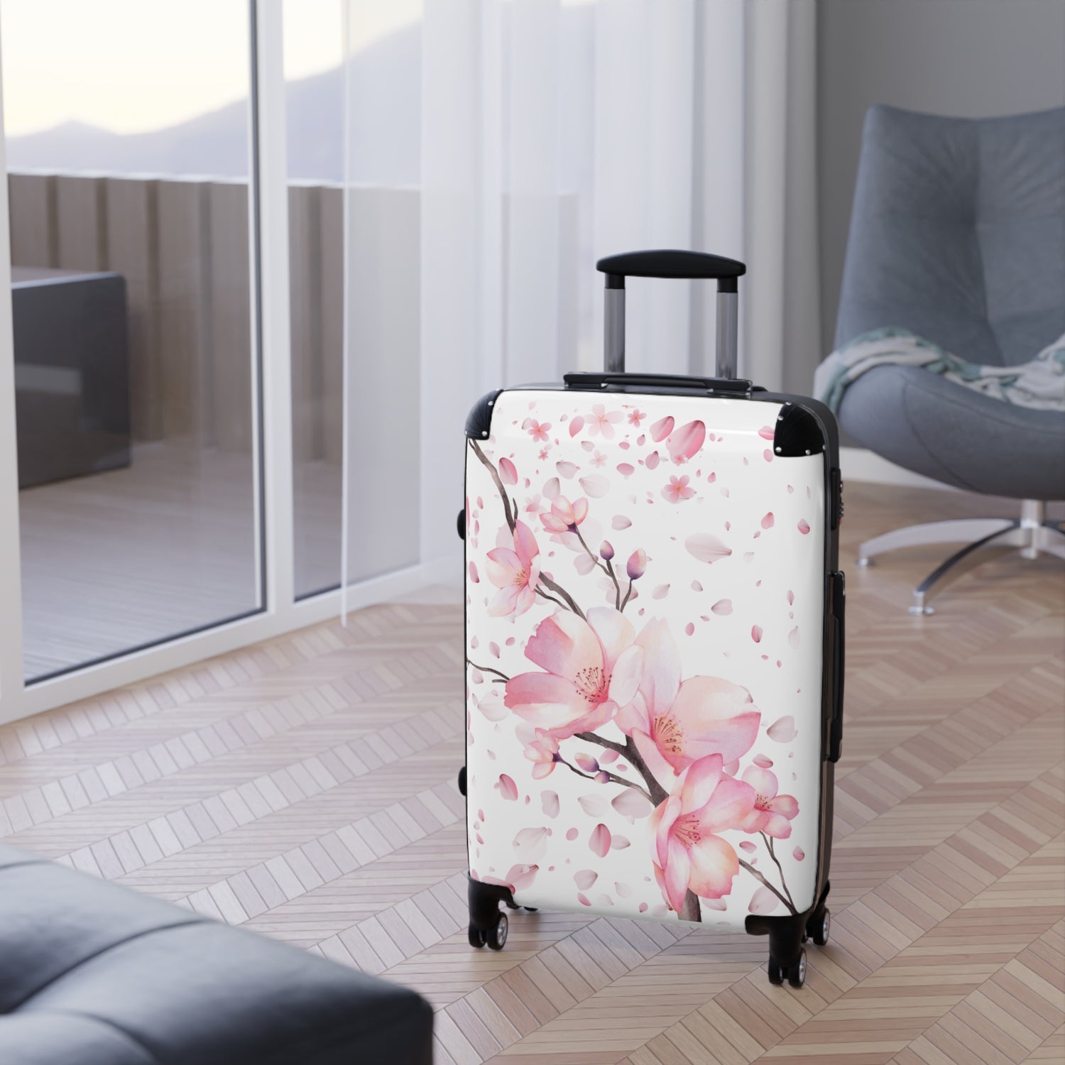 Eleganter Reise-Koffer – 360° Rollen, Blüten-Design, Robust