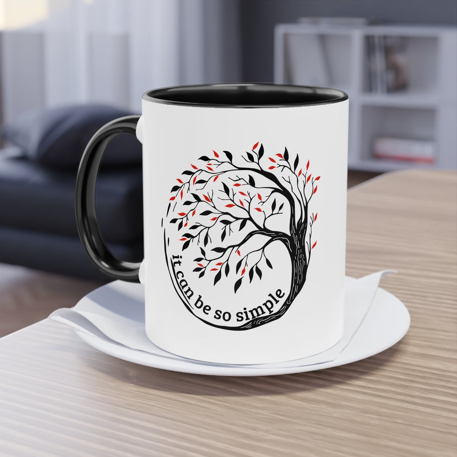 Elegante Keramiktasse – Baumdesign, zweifarbig, 11oz / 0.33 l